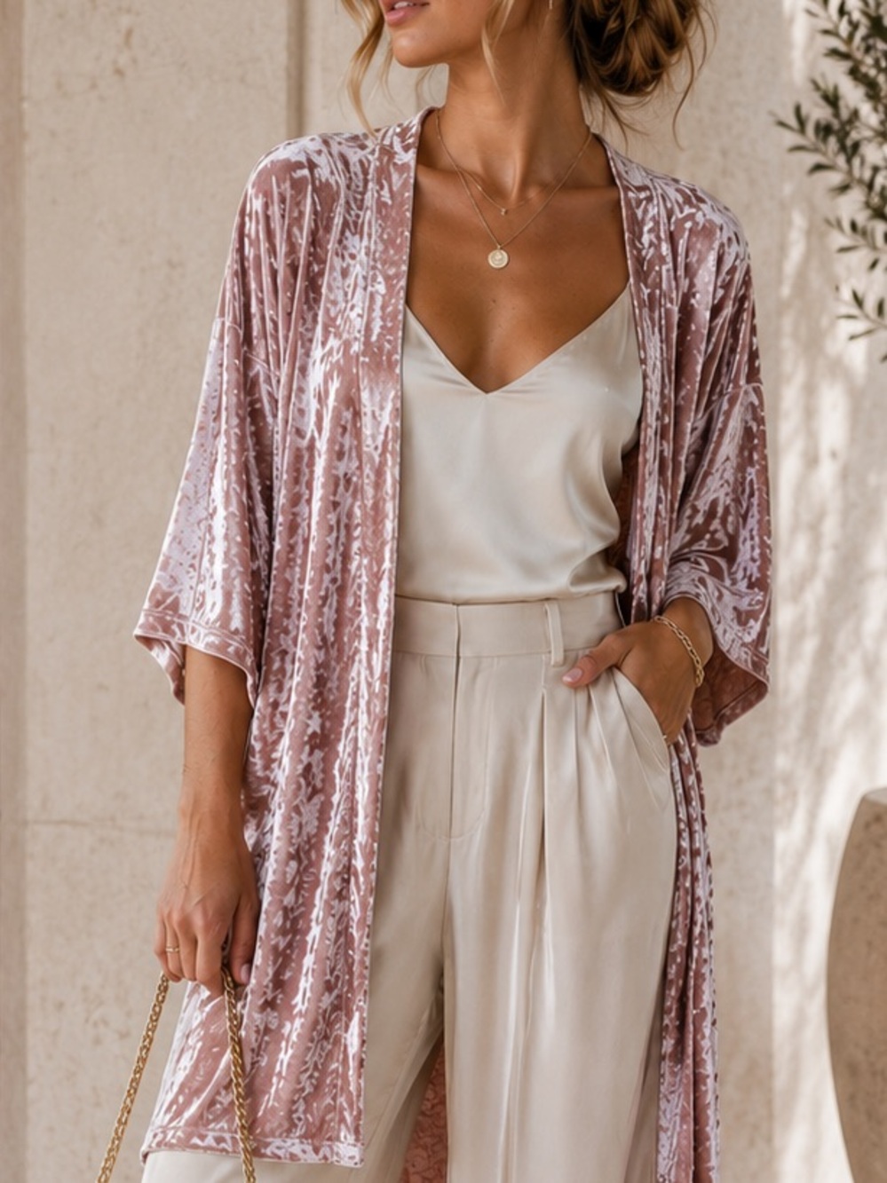 Hinge NWT Blush Crushed Velvet Kimono | Open Front Duster Cardigan